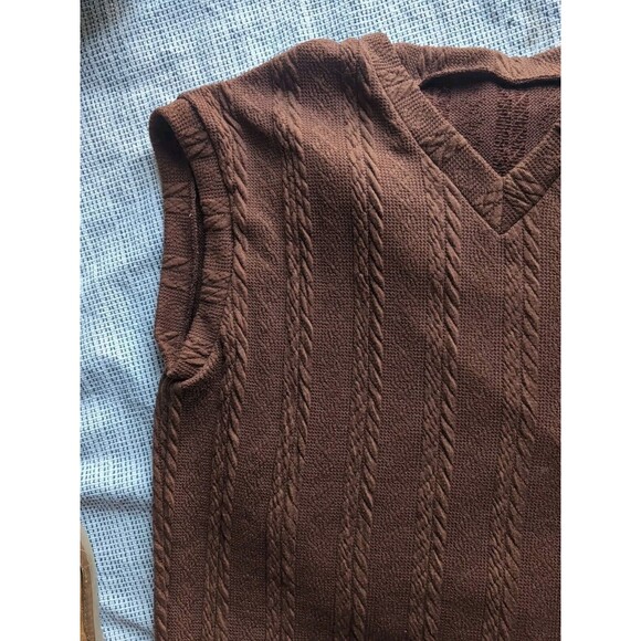 Boutique Dazy Dark Chocate Brown Cable Knit V-Neck Sleeveless Sweater Vest M - Picture 7 of 8